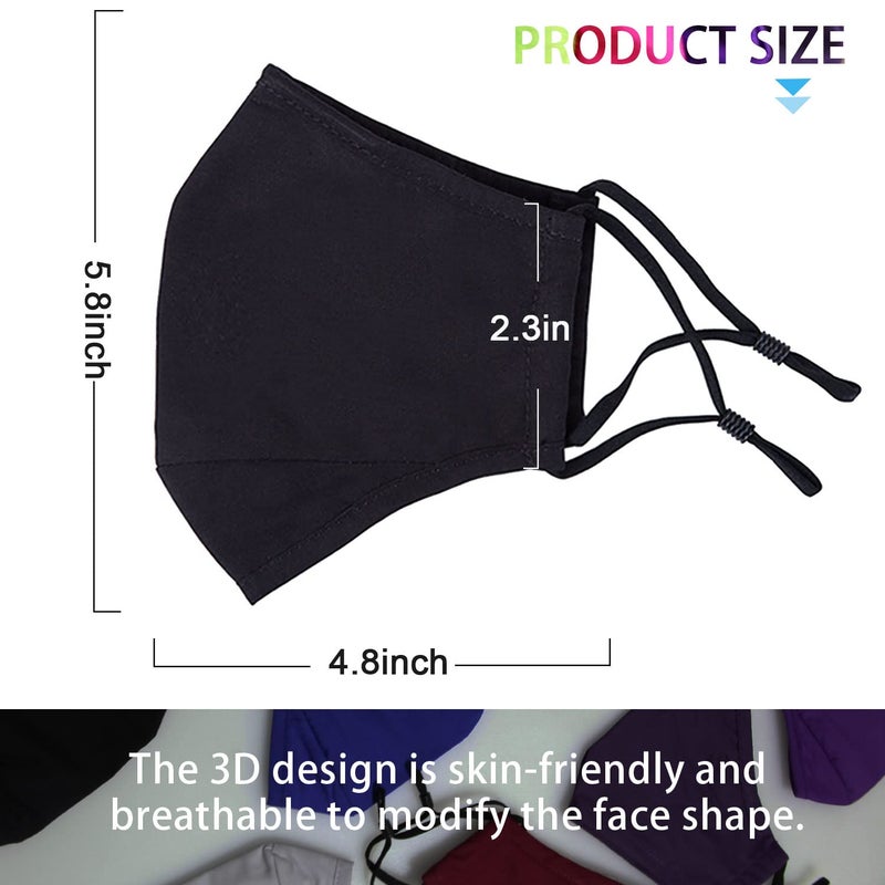 PAGE ONE Reusable Cloth Face Masks Washable Adjustable Breathable Cotton Face Mask for Women Men/6PC (black) - Image 3